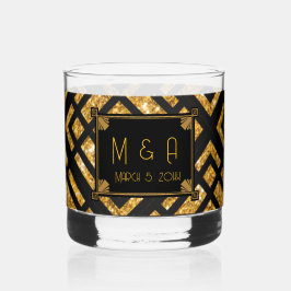 Art Deco Zwart en Goud Wedding Rocks Glas