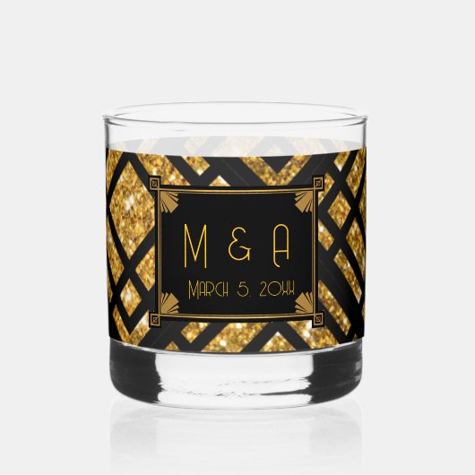 Art Deco Zwart en Goud Wedding Rocks Glas (Achterkant)