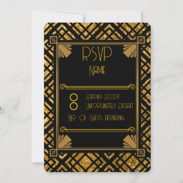 Art Deco Zwart en Goud Wedding RSVP Card