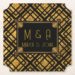 Art Deco Zwart en Goud Wedding Ticket Onderzetter