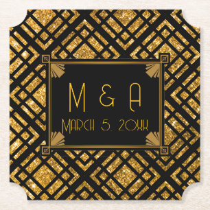 Art Deco Zwart en Goud Wedding Ticket Onderzetter