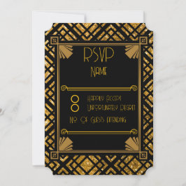 Art Deco Zwart en Goud Wedding Ticket RSVP Card