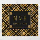 Art Deco Zwart en Goud Wedding Wijnfles Label Sparkling Wijnetiket (Enkel label)