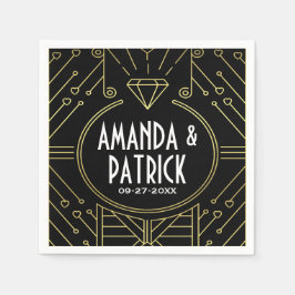 Art Deco  Zwart en Gouden Bruiloft Servetten