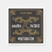 Art Deco  Zwart en Gouden Bruiloft Servetten (Voorkant)