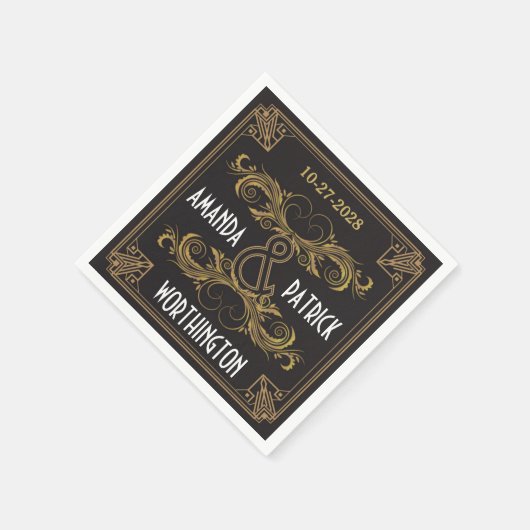 Art Deco  Zwart en Gouden Bruiloft Servetten (Hoek)