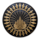 Art Deco Zwart en Gouden Cirkel Luxe Keramische Knop (Voorkant)