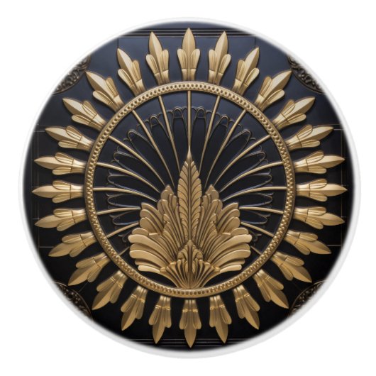 Art Deco Zwart en Gouden Cirkel Luxe Keramische Knop (Voorkant)