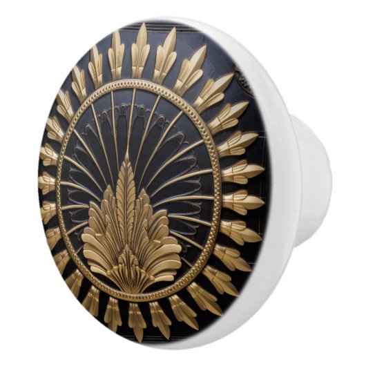 Art Deco Zwart en Gouden Cirkel Luxe Keramische Knop (Rechts)