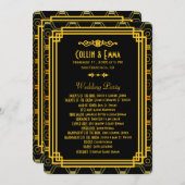 Art Deco Zwart en Gouden Huwelijksprogramma's Programmakaart (Voorkant / Achterkant)