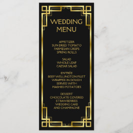 Art Deco zwart en gouden menu voor bruiloft