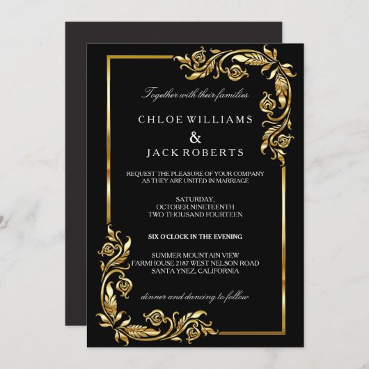 Art Deco Zwart en Gouden Stijl Kaart (Voorkant / Achterkant)