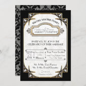 Art Deco Zwart en Wit Goud Typografie Bruiloft Kaart (Voorkant / Achterkant)