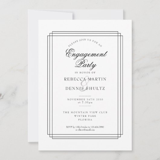 Art Deco Zwart en Wit Verlovingsfeest Kaart (Voorkant)