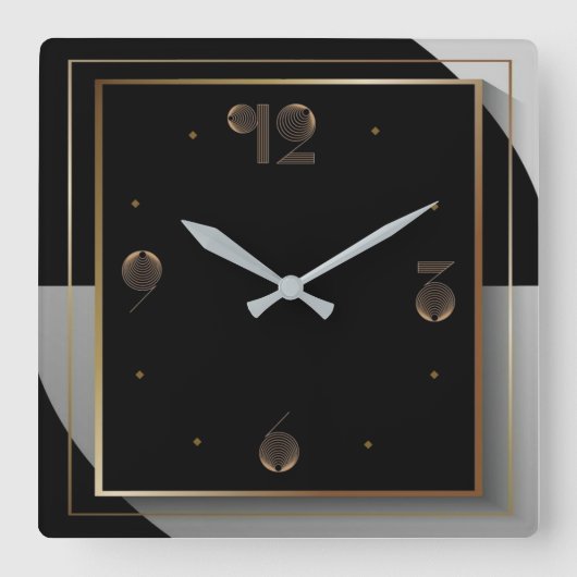 Art Deco Zwart en Wit Vierkante Klok (Voorkant)