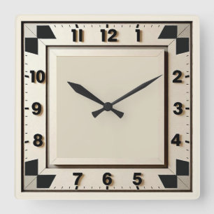 Art Deco Zwart en Wit Vierkante Klok