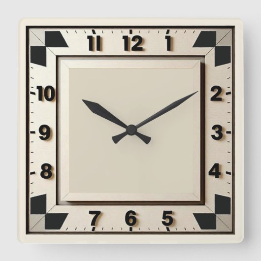 Art Deco Zwart en Wit Vierkante Klok (Voorkant)