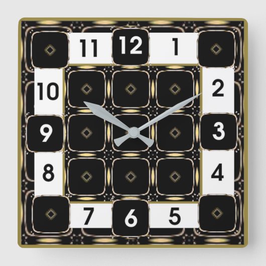 Art Deco Zwart en Wit Vierkante Klok (Voorkant)