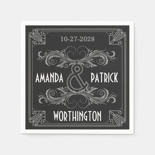 Art Deco zwart en zilver bruiloft servetten (Voorkant)