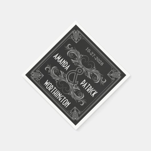 Art Deco zwart en zilver bruiloft servetten (Hoek)