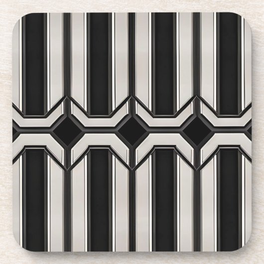 Art Deco Zwart en Zilver Onderzetter Set (Voorkant)