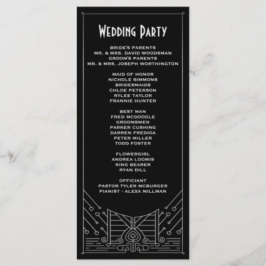 Art Deco  Zwart en Zilver Trouwprogramma's Programmakaart (Achterkant)