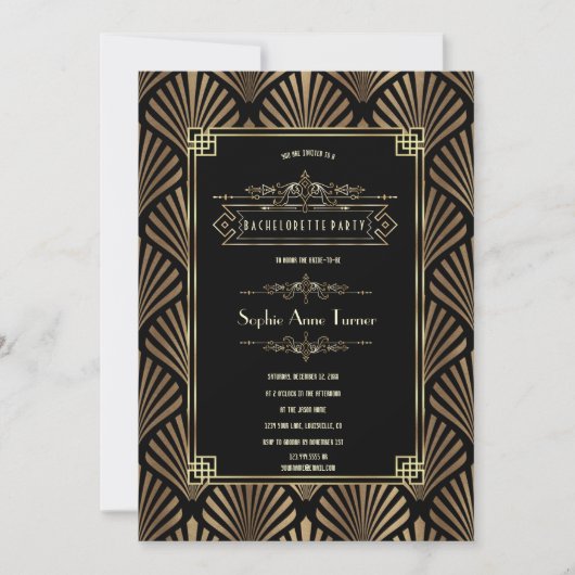 Art Deco Zwart Gatsby Jaren 20 Bachelorette-feestj Kaart (Voorkant)