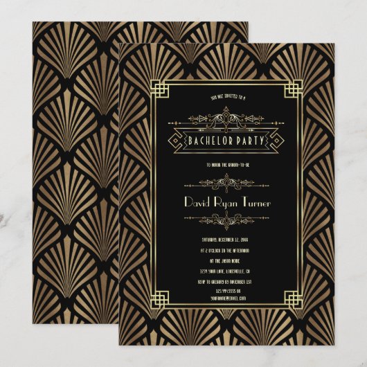 Art Deco Zwart Gatsby Jaren 20 vrijgezellenfeest Kaart (Voorkant / Achterkant)