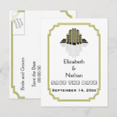 Art Deco zwart geel bruiloft Save the Date Aankondigingskaart (Voorkant / Achterkant)