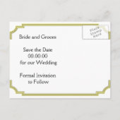 Art Deco zwart geel bruiloft Save the Date Aankondigingskaart (Achterkant)