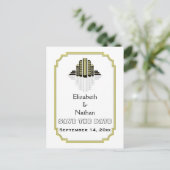 Art Deco zwart geel bruiloft Save the Date Aankondigingskaart (Staand voorkant)