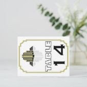 Art Deco zwart geel trouwtafel nummer Briefkaart (Staand voorkant)