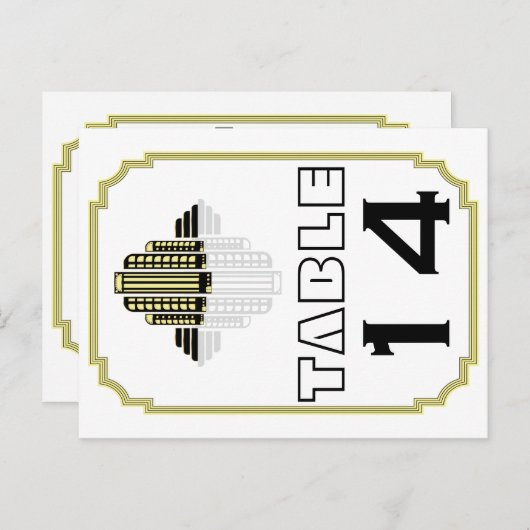 Art Deco zwart geel trouwtafel nummer Briefkaart (Voorkant / Achterkant)