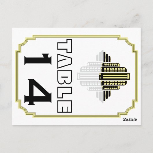 Art Deco zwart geel trouwtafel nummer Briefkaart (Achterkant)