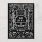 Art deco zwart, gelukkig nieuwjaar briefkaart (Voorkant)