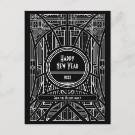 Art deco zwart, gelukkig nieuwjaar briefkaart