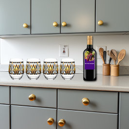 Art Deco Zwart Glas-in-lood met Goud Wijnglas Zonder Voet