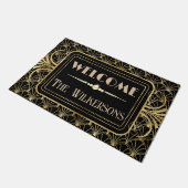 Art Deco Zwart & Goud Aangepaste Naam Deurmat (Schuin)
