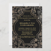 Art Deco Zwart Goud Bloem Bruidsmeisjes Luncheon Kaart (Voorkant)