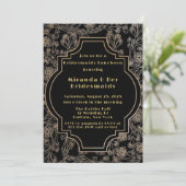 Art Deco Zwart Goud Bloem Bruidsmeisjes Luncheon Kaart (Staand voorkant)