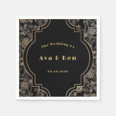 Art Deco Zwart Goud Bloemen Bruiloft Servet (Voorkant)