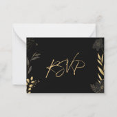 Art Deco Zwart Goud Bloemen Elegante Bruiloft RSVP Notitiekaartje (Achterkant)
