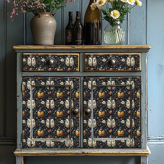 Art Deco Zwart Goud Bloemkever Tissuepapier