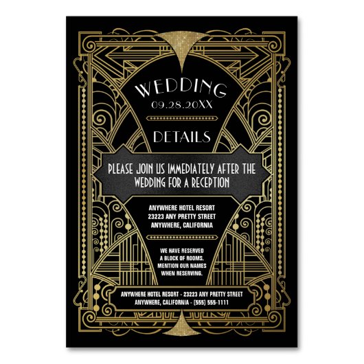 Art Deco  Zwart Goud Bruiloft Inserts Kaarten (Voorkant)
