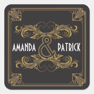 Art Deco  Zwart & Goud Bruiloft Stickers