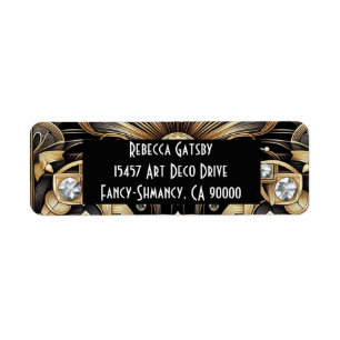 Art Deco Zwart & Goud Diamant Retouradres Etiket