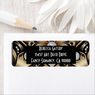 Art Deco Zwart & Goud Diamant Retouradres Etiket
