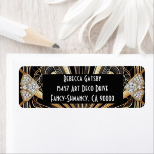 Art Deco Zwart & Goud Diamant Retouradres Etiket