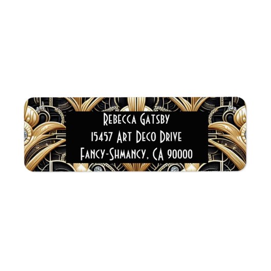 Art Deco Zwart & Goud Diamant Retouradres Etiket (Voorkant)