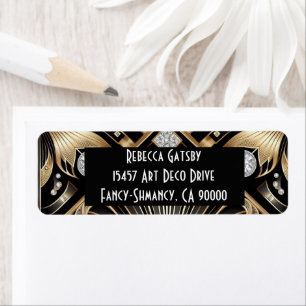 Art Deco Zwart & Goud Diamant Retouradres Etiket